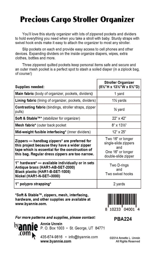 Precious Cargo Stroller Organizer - Pattern