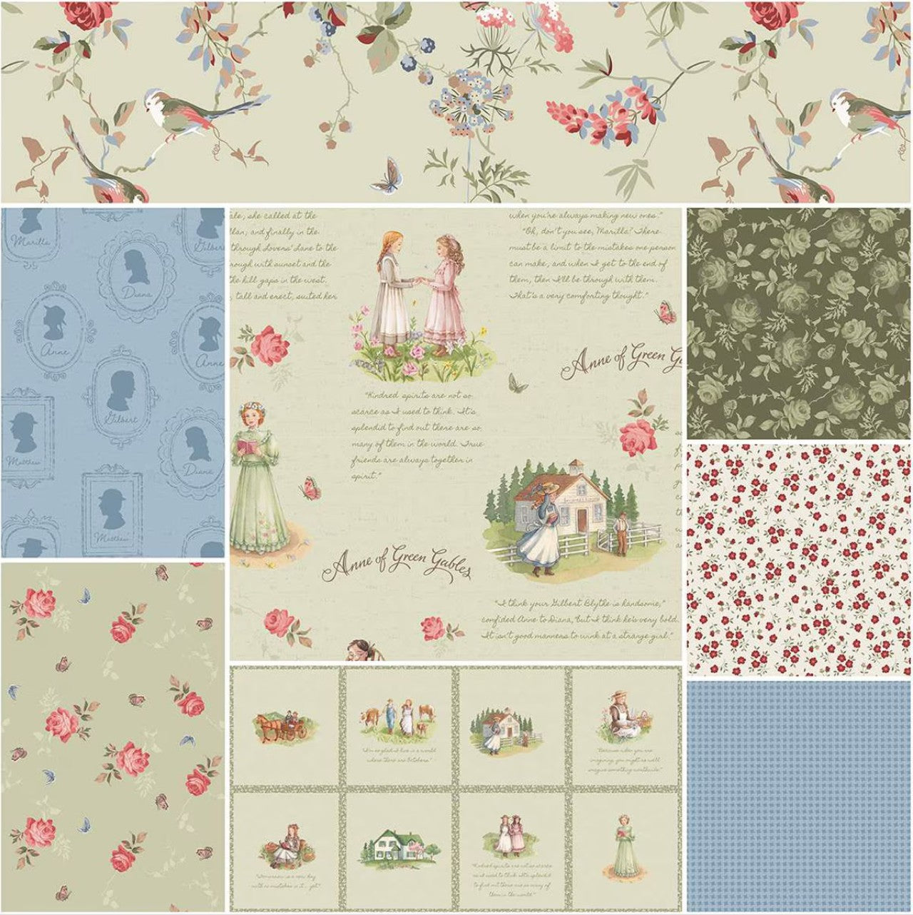 Riley Blake - Anne of Green Gables 1 Yard Bundle Sage, 8 Pcs.
