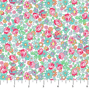 Northcott - Quilting In Bloom - Mini Rose - White Multi 28833-10