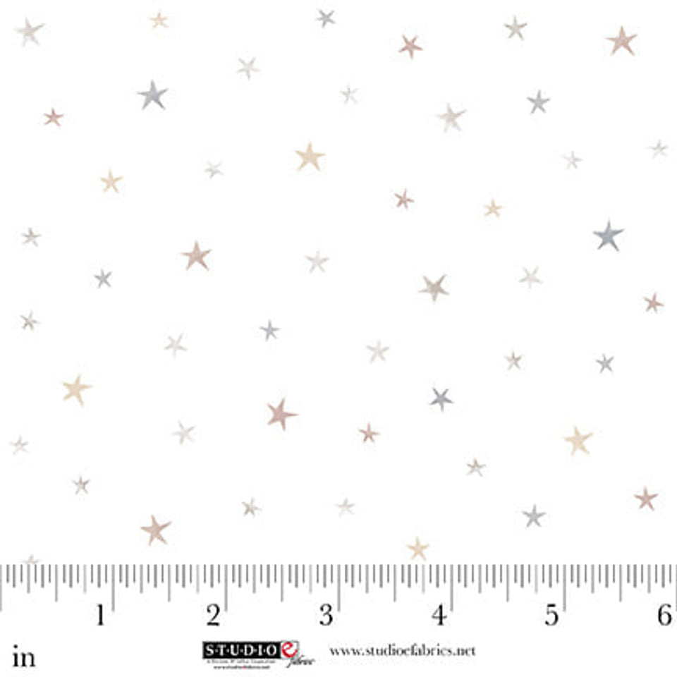 Sleepy Teddy Stars White Multi novelty cotton quilting fabric