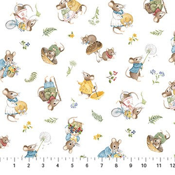 Northcott - Country Mouse - Toss Mice White Multi DP29007-10