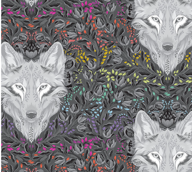 Tula Pink Wolf of Pink Street Carbon black quilting cotton