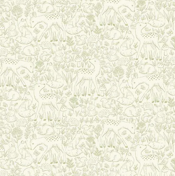 Makower UK Little Ones Etched Green 194G baby quilting cotton