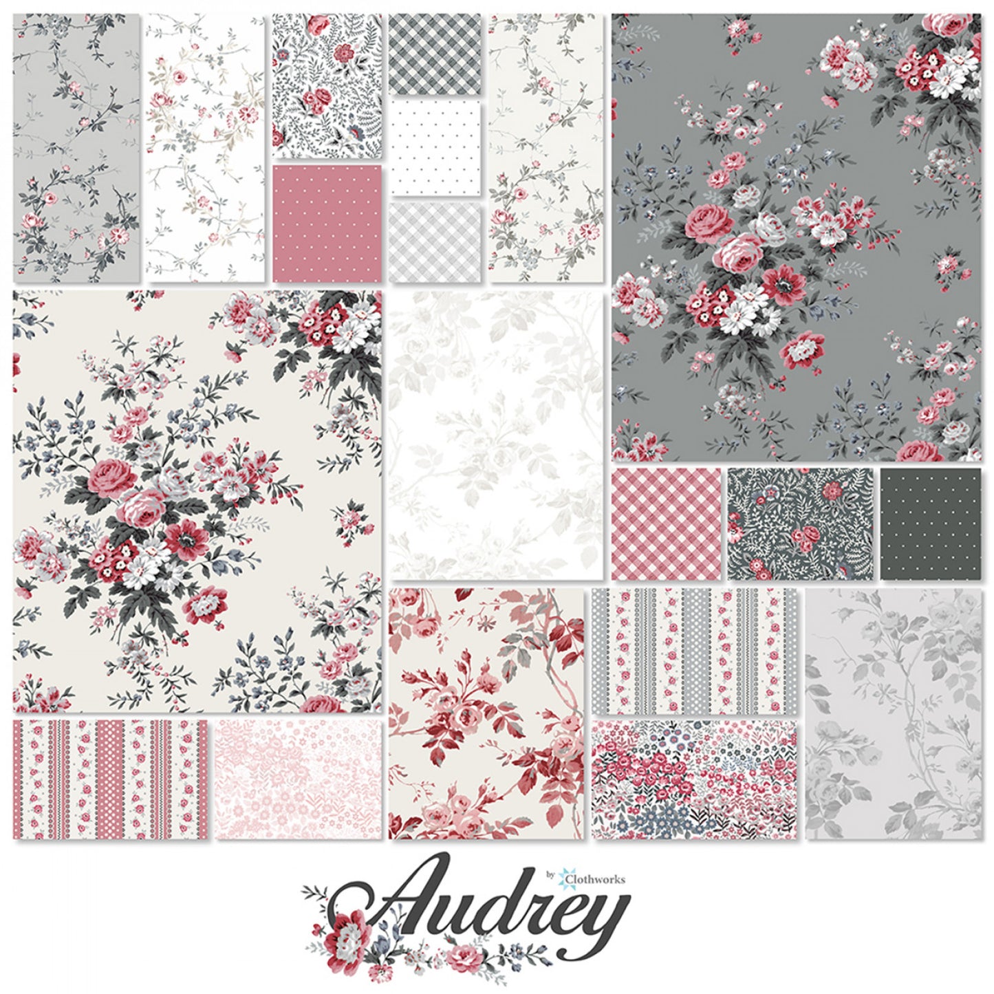 Clothworks Audrey Charm Pack 5 inch precut squares