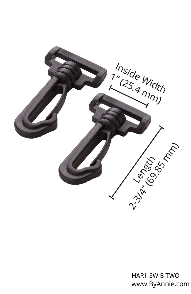 1" Swivel Hook - Black Plastic - Set of Two