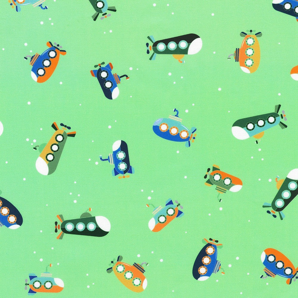 Robert Kaufman Full Speed Ahead Green transportation quilting cotton