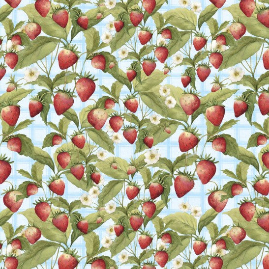 Lumin Patchwork Picnic blue strawberries W105-013-536 quilting cotton