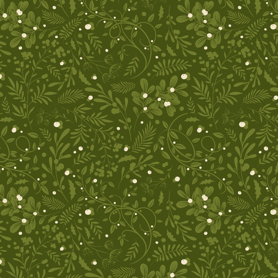 Blank - Holly Jolly Calico - Amelia Designs - Swirls Foliage - 4675-66 Evergreen