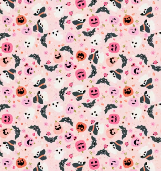 Poppie Cotton Not Scary Going Batty pink NT26510 Halloween bat print