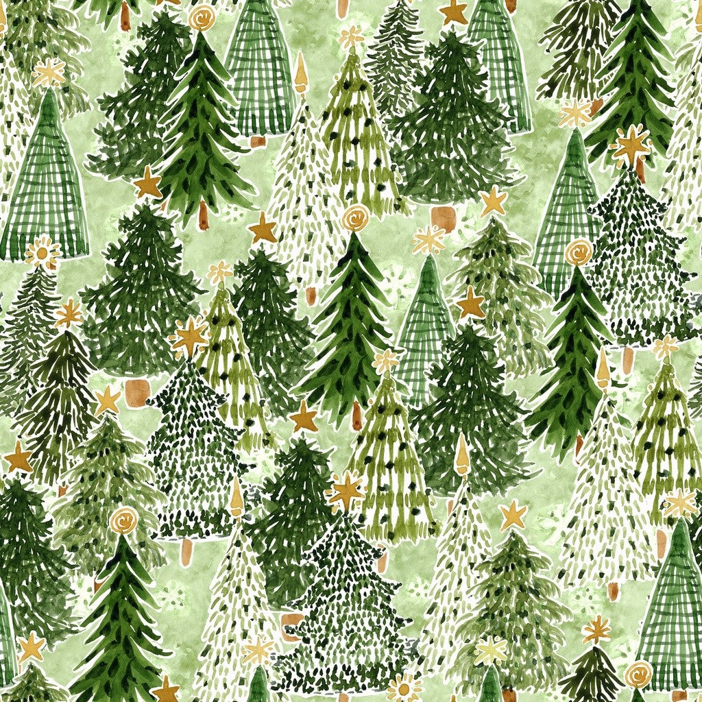White Owl Textiles - Snowy Greetings - Susan Winget - W105-032-662 / Trees-Green