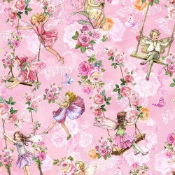 Garden Swings Pink novelty quilting fabric