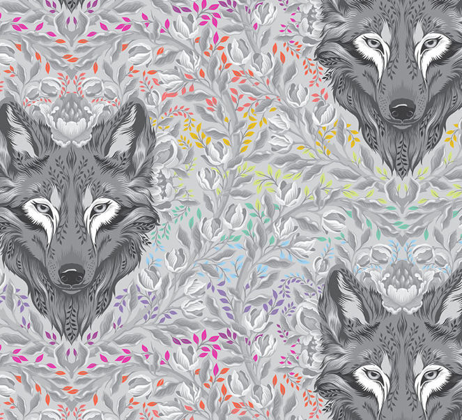 Tula Pink Wolf of Pink Street Fog white quilting cotton FreeSpirit
