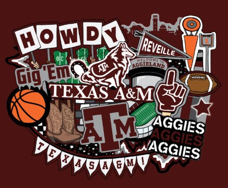 Benartex NCAA Texas A&M Doodle Panel 36x43