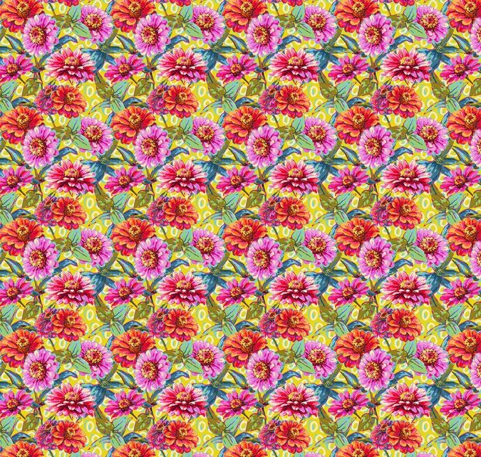 Free Spirit Festival SM Zinnias green quilting cotton fabric