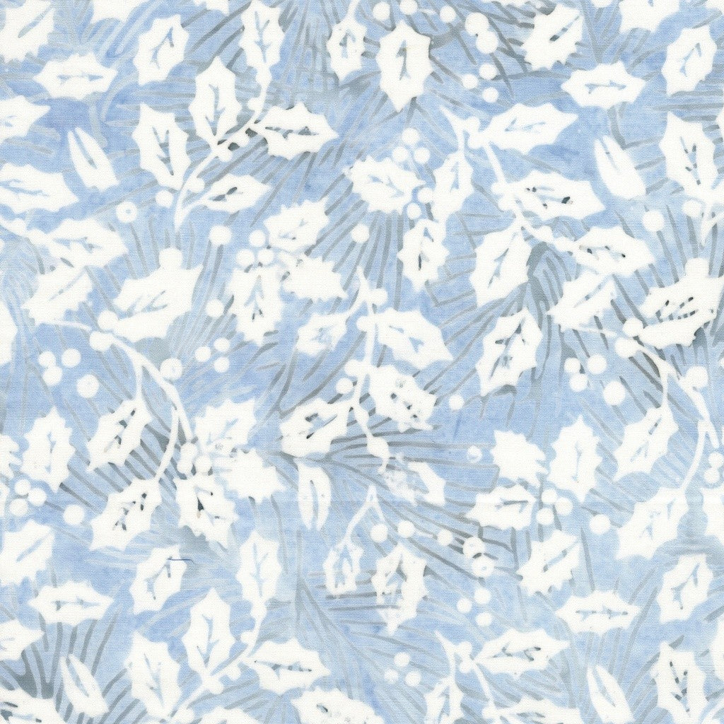Island Batik Frosted Wishes Holly Blue Sky cotton batik quilting fabric
