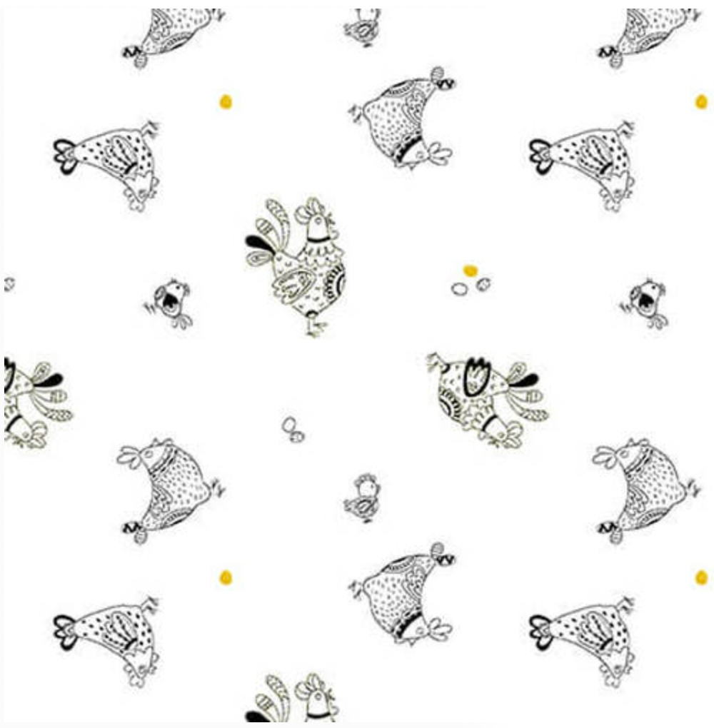 Blank Lower the Volume Hens 1951-01 White quilting fabric