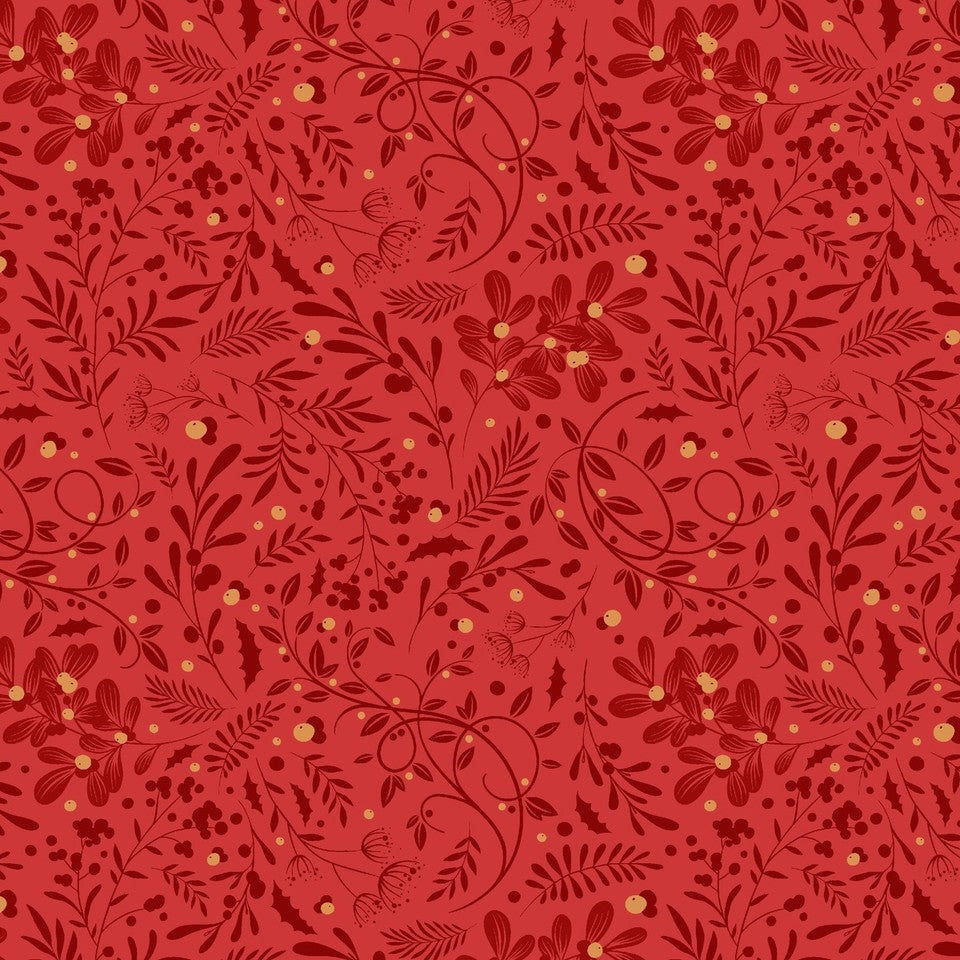 Blank - Holly Jolly Calico - Amelia Designs - Swirls Foliage - 4675-88 Crimson