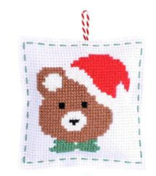 Holiday Cross Stitch Pillow Kit Bear Christmas embroidery