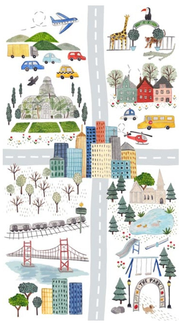 FIGO Mini Metropolis White City Panel 91188-10 fabric panel