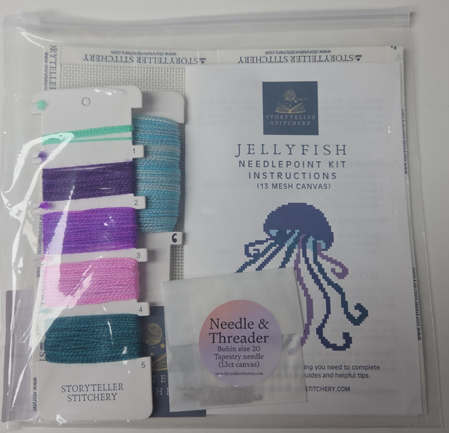 Storyteller Stitchery - Jellyfish Needle Point Kit - 13 Mesh Canvas