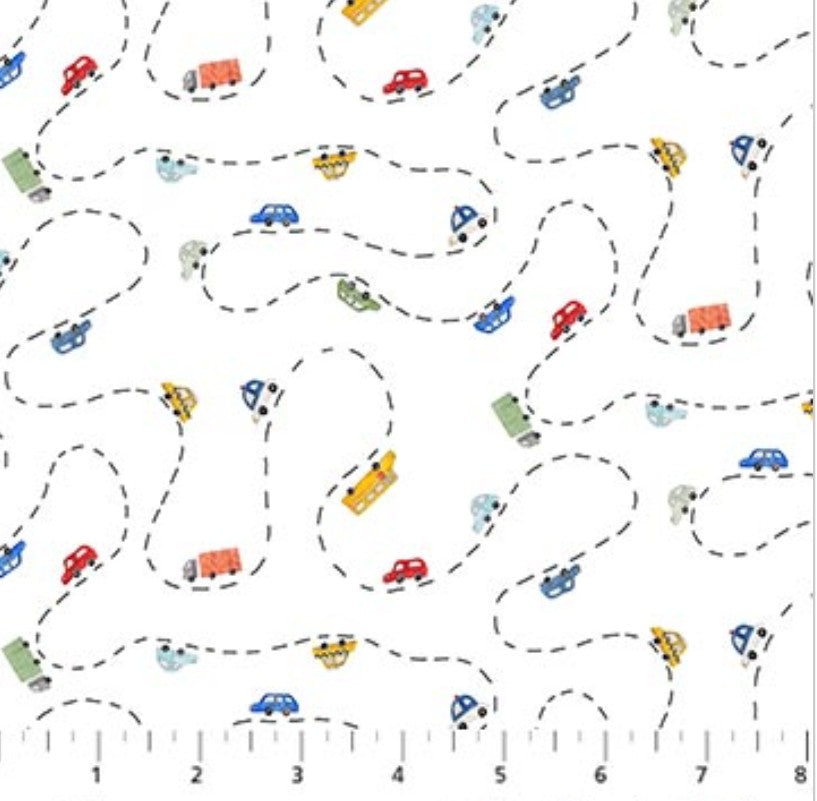 FIGO Mini Metropolis White Cars 91190-10 quilting cotton fabric