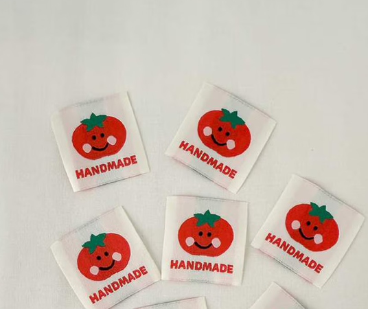Minki Kim Tomato woven labels by Riley Blake for quilts and bags