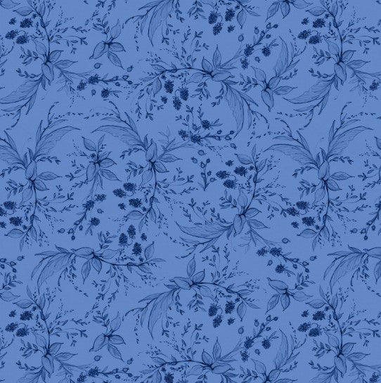 Lumin Amalfi Coast Susan Winget Blue Dk Blue Berries & Leaves fabric