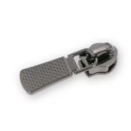 Four #5 textured zipper pulls gunmetal finish bag hardware
