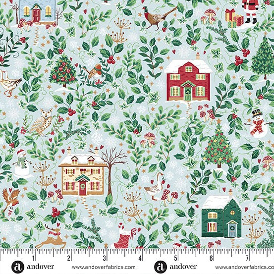 Andover - Makower UK - Country Christmas - Cottages Blue 240-B