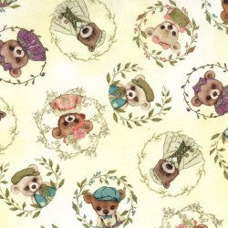 Bear Flower Butter novelty children's quilting fabric