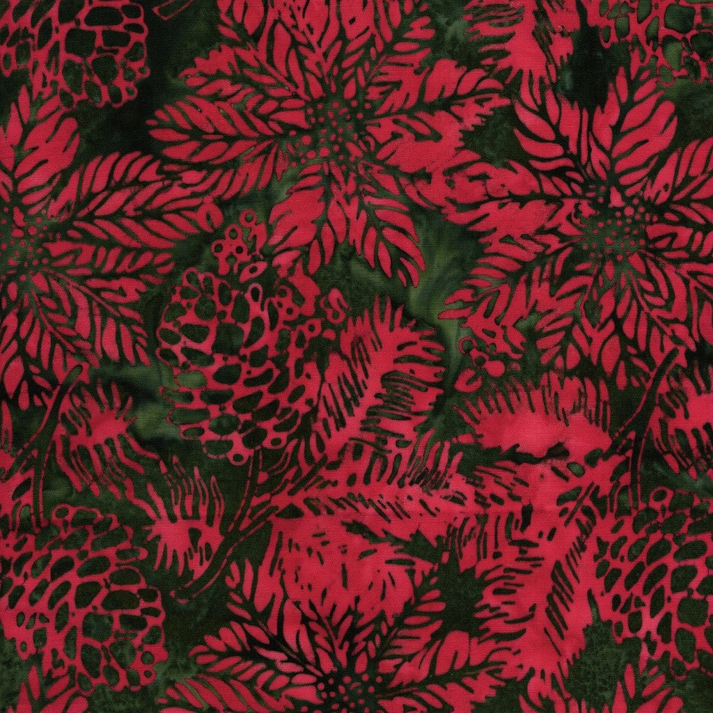 Lumin Fabrics - Jerry Khiev - Holiday Follies - Poinsettias and Pinecones - Red Candy