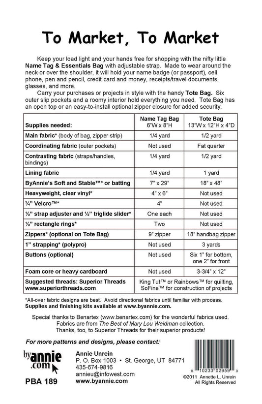 To Market, To Market Tote & Tag - Pattern