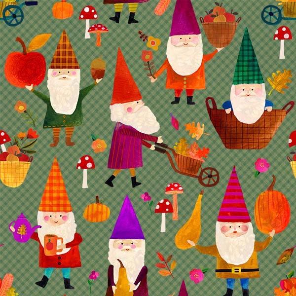 Michael Miller Harvest Gnome Green fall gnome quilting fabric