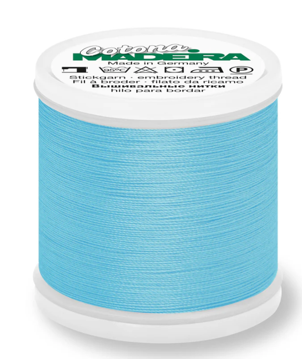 Spool of Madeira Cotona 30wt thread in Turquoise, color 633