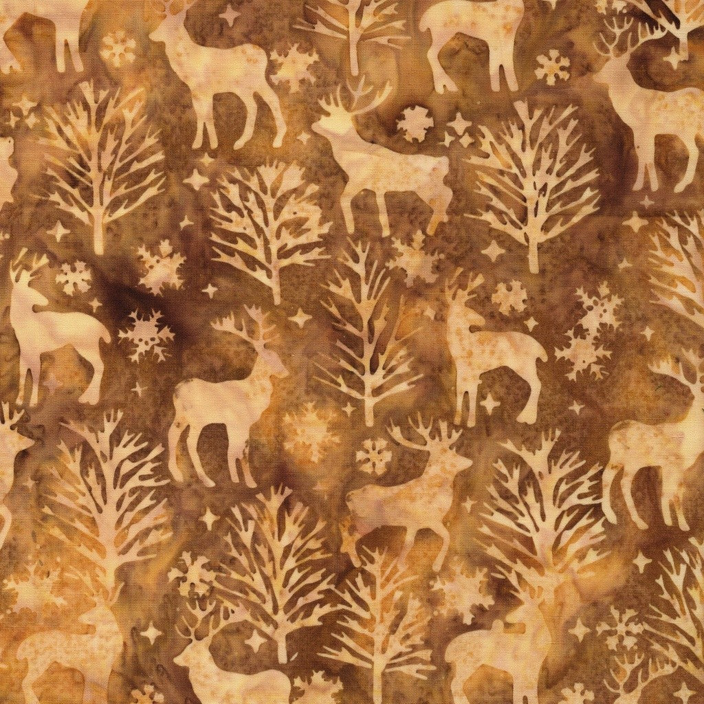 Lumin Fabrics - Jerry Khiev - Holiday Follies - Deer and Trees - Gold Ochre