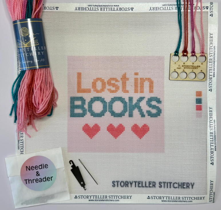 Storyteller Stitchery - Lost in Books Kit - Modern Needlepoint Kit (Small Design)