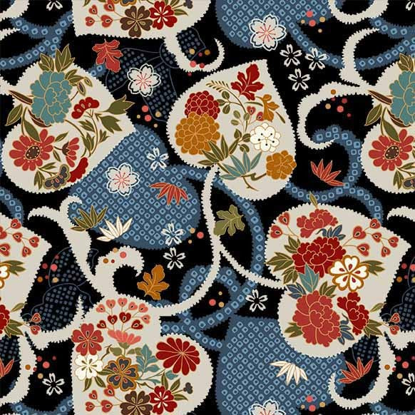 Michael Miller Tokyo Fur-Tales Tokyo Leaves DCX12644 black Japanese