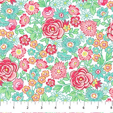Northcott - Quilting In Bloom - Large Rose - White Multi 28832-10