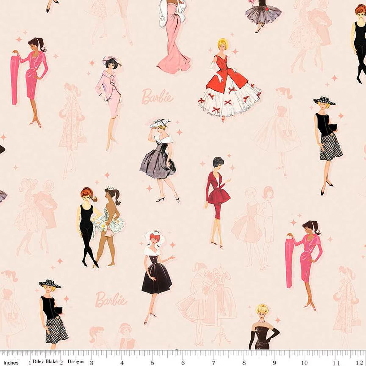 Riley Blake Barbie Vintage Main Blush novelty quilting cotton