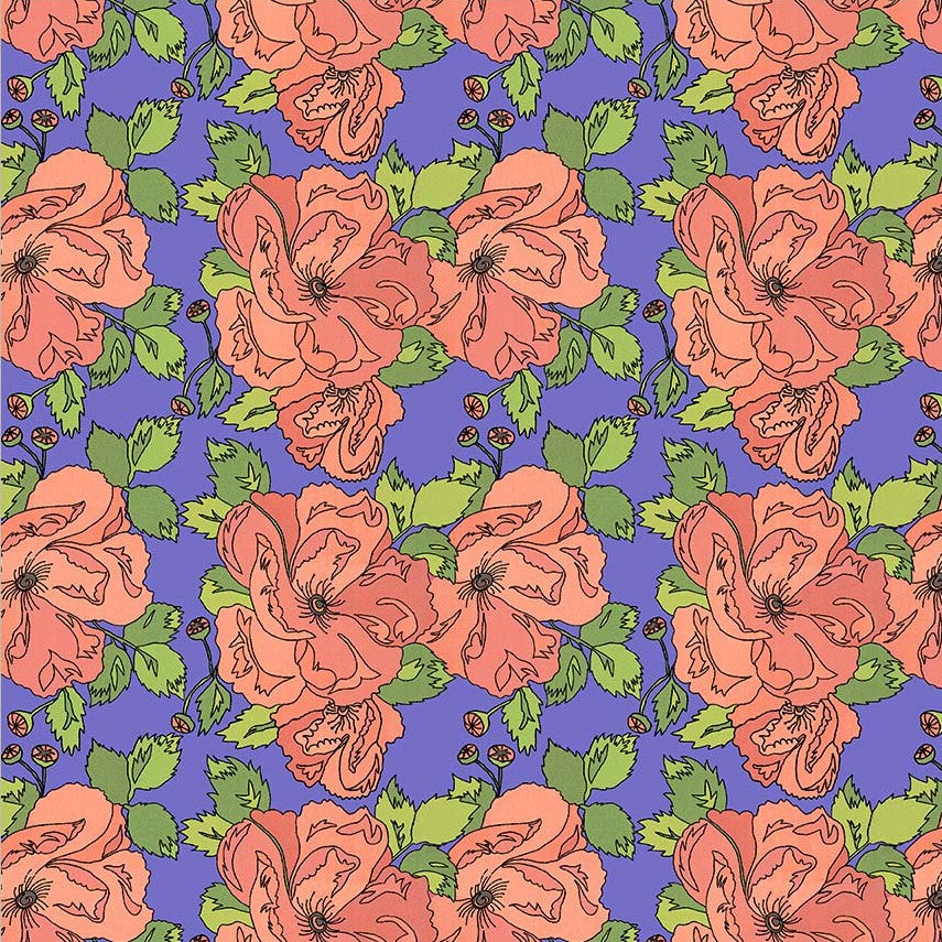 Windham Laura Heine Flowers on Main Petal and Pollen Periwinkle 54892-7 fabric