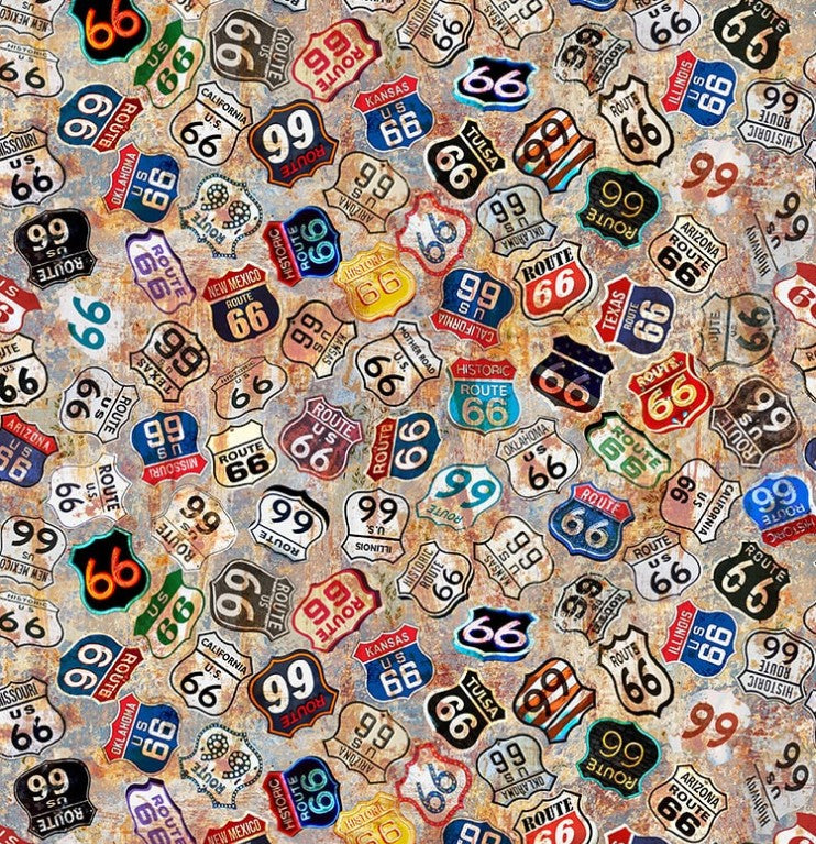 Blank Historic Highway Route 66 Signs 4479-95 multicolor novelty fabric
