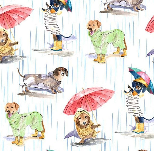 Michael Miller Dogs in the Rain White cotton quilting fabric