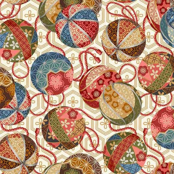 Michael Miller Tokyo Fur-Tales Temari Balls DCX12643 cream Japanese fabric