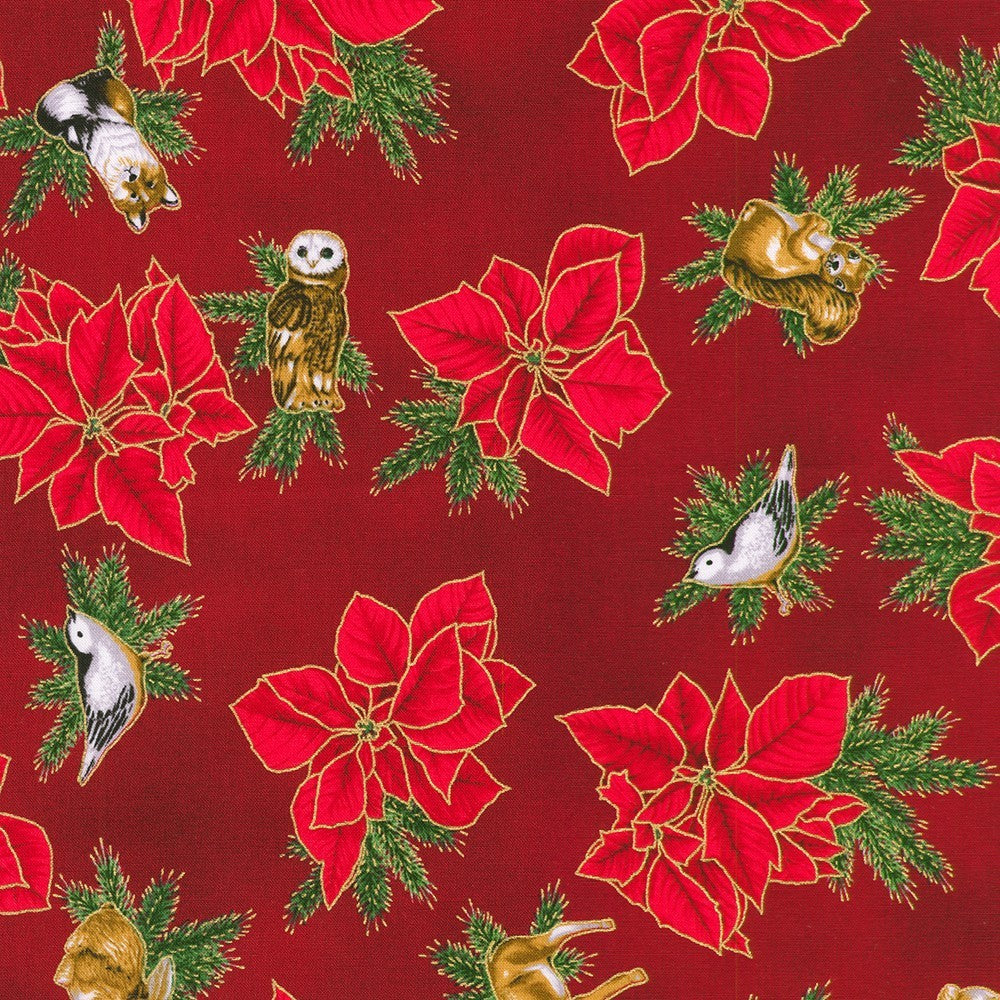 Robert Kaufman - Holiday Flourish - Forest Glen - SRKM-23702-113 CRANBERRY