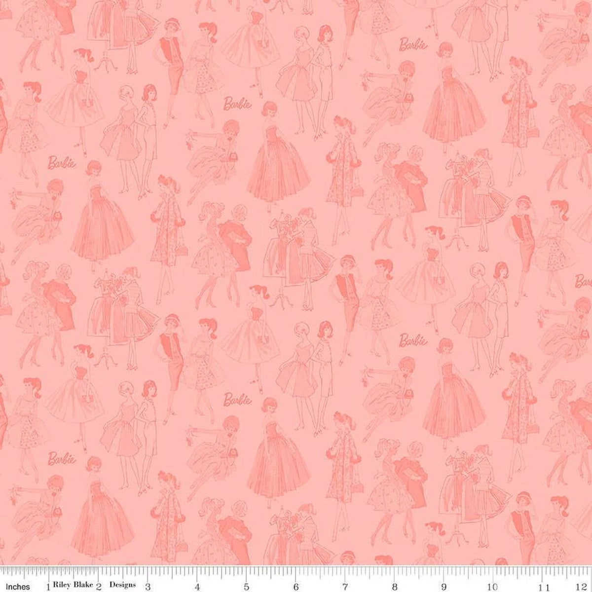 Riley Blake Barbie Vintage Tonal Pink quilting cotton