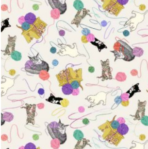 Michael Miller Crafternoon Crafty Kitties DDC12786-CREM-D cream sewing cats print