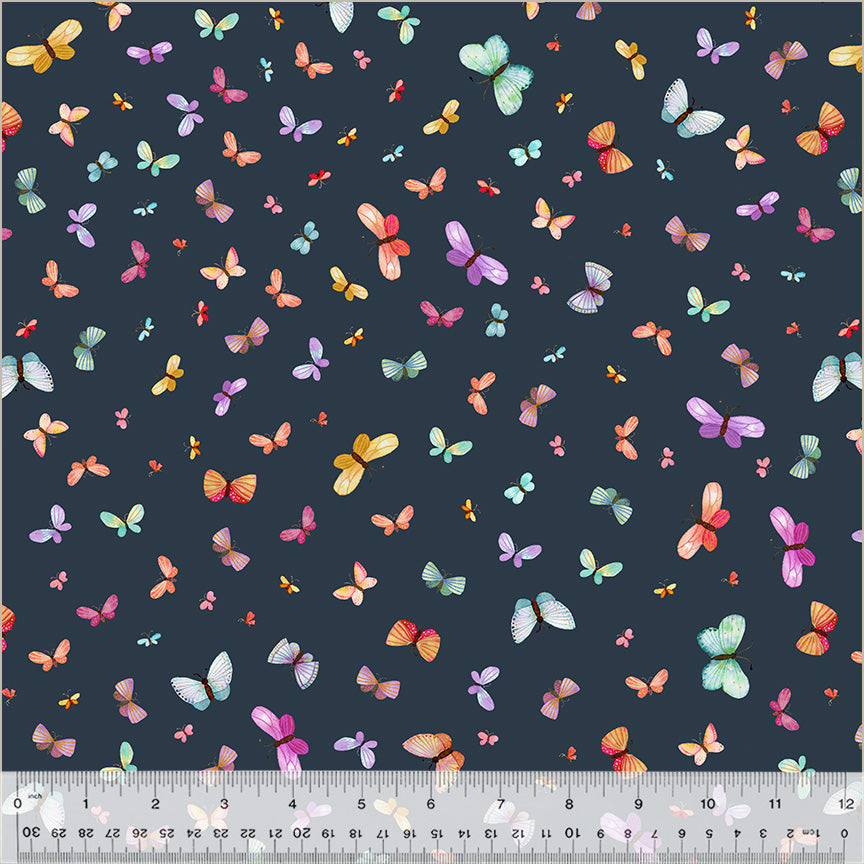 Wild Meadow Butterflies Navy quilting fabric floral collection
