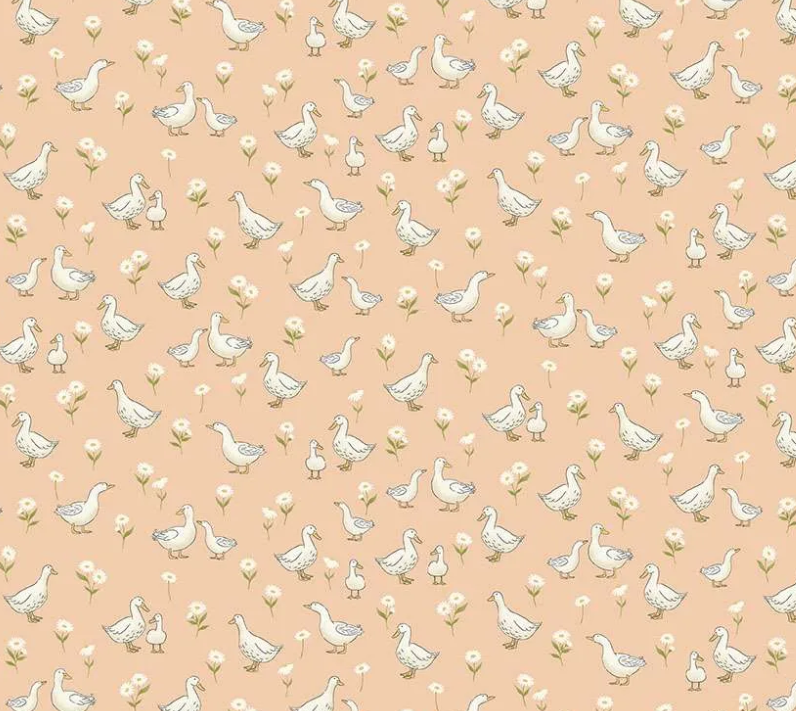 Makower UK Little Ones Ducks Coral 190C baby quilting cotton