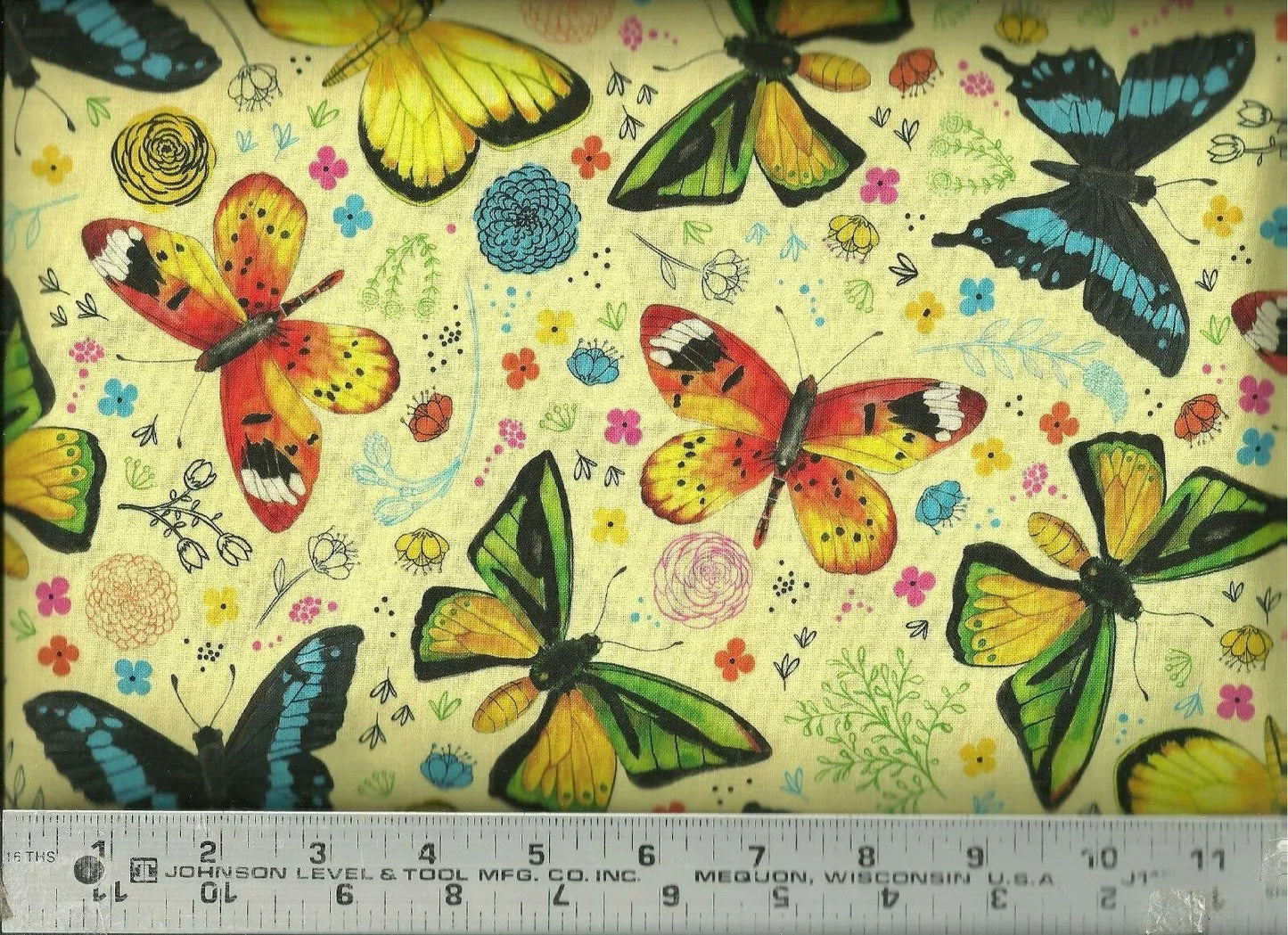 QT Fly Free Floral Butterfly Yellow quilting cotton