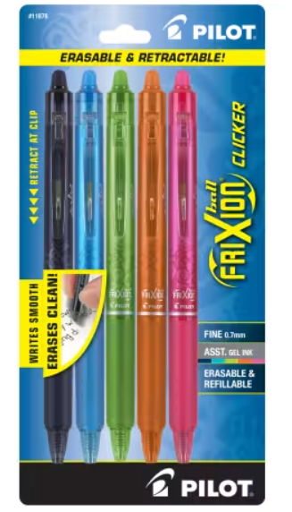 Frixion Clicker 5pk navy teal lime orange pink erasable marking pens quilting